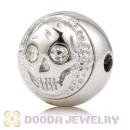 10×11mm Rhodium plated Sterling Silver Skull Head Ball Bead with Clear Crystal stone