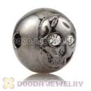10×11mm Gun black plated Sterling Silver Skull Head Ball Bead with Clear Crystal stone
