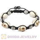 Skull Head Inspired Mens String Bracelets with Pave White Czech Crystal and Hemitite