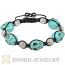Turquoise Skull Head Inspired Mens String Bracelets with Pave White Czech Crystal and Hemitite