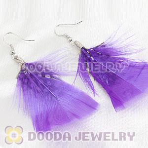 Purple And Grizzly Flakes Feather Earrings With Alloy Fishhook Wholesale