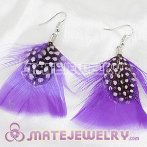 Purple And Grizzly Flakes Feather Earrings With Alloy Fishhook 