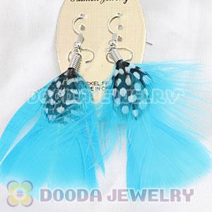 Blue And Grizzly Flakes Feather Earrings With Alloy Fishhook Wholesale