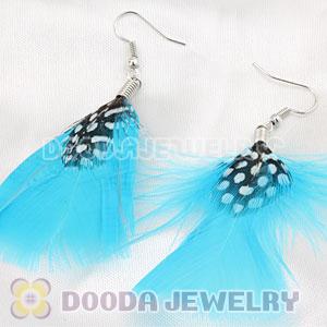 Blue And Grizzly Flakes Feather Earrings With Alloy Fishhook Wholesale