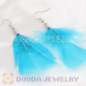 Blue And Grizzly Flakes Feather Earrings With Alloy Fishhook Wholesale