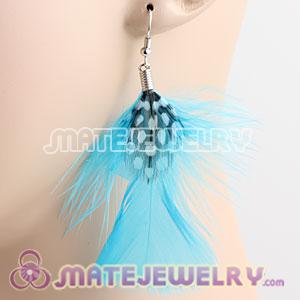 Blue And Grizzly Flakes Feather Earrings With Alloy Fishhook 