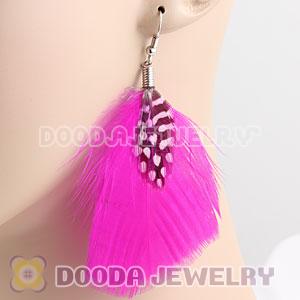 Magenta And Grizzly Flakes Feather Earrings With Alloy Fishhook Wholesale