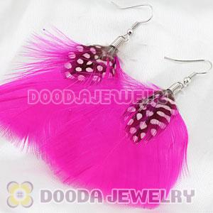 Magenta And Grizzly Flakes Feather Earrings With Alloy Fishhook Wholesale