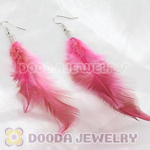 Pink Handmade Rooster Feather Earrings With Alloy Fishhook Wholesale