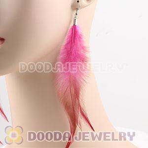 Pink Handmade Rooster Feather Earrings With Alloy Fishhook Wholesale