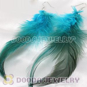 Fashion Long Blue Rooster Feather Earrings With Alloy Fishhook Wholesale