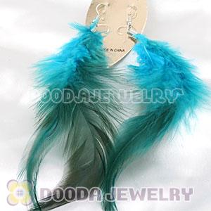 Fashion Long Blue Rooster Feather Earrings With Alloy Fishhook Wholesale