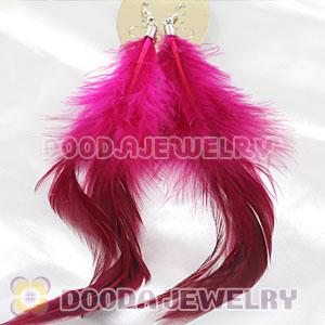 Fashion Long Magenta Rooster Feather Earrings With Alloy Fishhook Wholesale