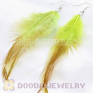 Fashion Long Lemon Rooster Feather Earrings With Alloy Fishhook Wholesale