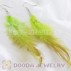 Fashion Long Lemon Rooster Feather Earrings With Alloy Fishhook Wholesale