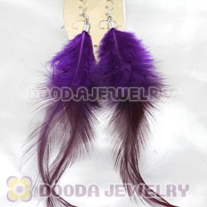 Fashion Long Purple Rooster Feather Earrings With Alloy Fishhook Wholesale