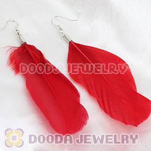 Fashion BOHO Red Feather Earrings With Alloy Fishhook Wholesale