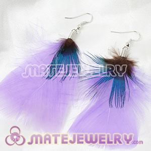 Fashion BOHO Lavender Feather Earrings With Alloy Fishhook 