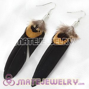Fashion Black And Grizzly Feather Earrings With Alloy Fishhook 
