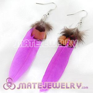 Cheap Purple And Grizzly Feather Earrings With Alloy Fishhook 