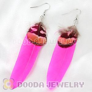 Cheap Pink And Grizzly Feather Earrings With Alloy Fishhook Wholesale