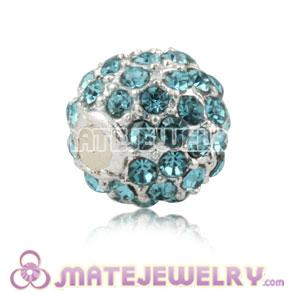 8mm Handmade Alloy Beads With Cyan Crystal