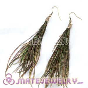 Fashion Fringe Peacock Feather Earrings With Alloy Fishhook 
