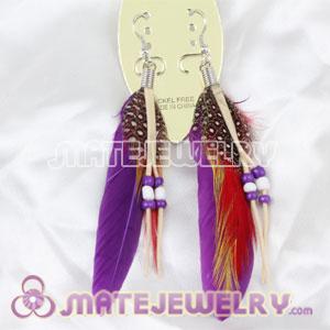Cheap Tibetan Jaderic Indianstyles Purple Feather Earrings Enhanced By Mix Bead 