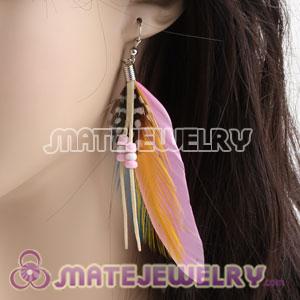 Cheap Tibetan Jaderic Indianstyles Pink Feather Earrings Enhanced By Mix Bead 