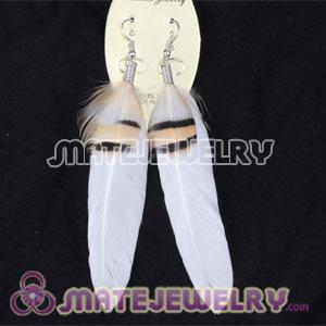 Cheap Long White And Grizzly Feather Earrings 