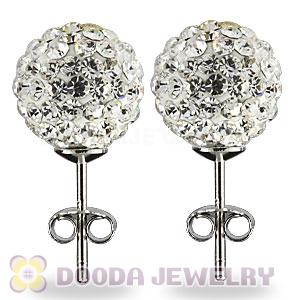 10mm Sterling Silver White Czech Crystal Ball Stud Earrings Wholesale