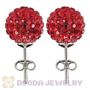 10mm Sterling Silver Red Czech Crystal Stud Earrings Wholesale