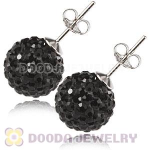 10mm Sterling Silver Black Czech Crystal Stud Earrings Wholesale