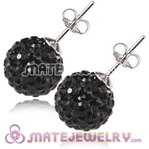 10mm Sterling Silver Black Czech Crystal Ball Stud Earrings 