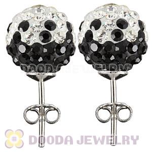 10mm Sterling Silver White-Black Czech Crystal Stud Earrings Wholesale