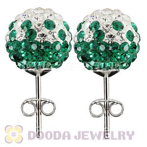 10mm Sterling Silver White-Green Czech Crystal Ball Stud Earrings Wholesale