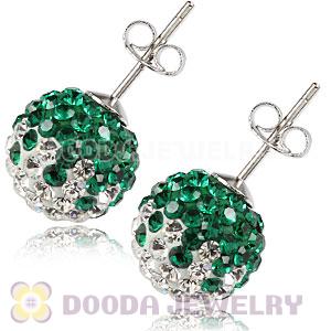 10mm Sterling Silver White-Green Czech Crystal Ball Stud Earrings Wholesale