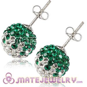 10mm Sterling Silver White-Green Czech Crystal Ball Stud Earrings 