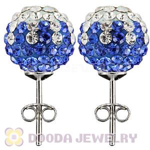 10mm Sterling Silver White-Blue Czech Crystal Ball Stud Earrings Wholesale