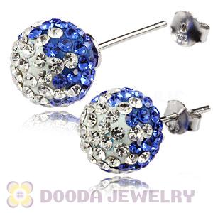 10mm Sterling Silver White-Blue Czech Crystal Ball Stud Earrings Wholesale