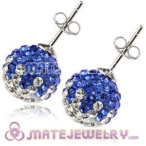 10mm Sterling Silver White-Blue Czech Crystal Ball Stud Earrings 