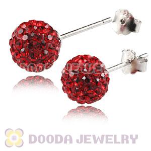 8mm Sterling Silver Red Czech Crystal Ball Stud Earrings Wholesale
