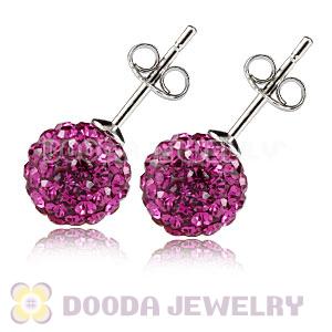 8mm Sterling Silver Fushia Czech Crystal Ball Stud Earrings Wholesale