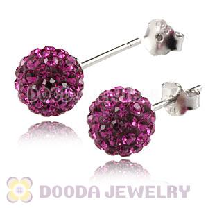 8mm Sterling Silver Fushia Czech Crystal Ball Stud Earrings Wholesale
