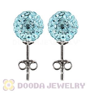 8mm Sterling Silver Cyan Czech Crystal Ball Stud Earrings Wholesale