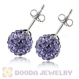 8mm Sterling Silver Purple Czech Crystal Ball Stud Earrings Wholesale