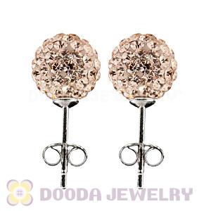 8mm Sterling Silver Pink Czech Crystal Ball Stud Earrings Wholesale