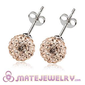8mm Sterling Silver Pink Czech Crystal Stud Earrings 