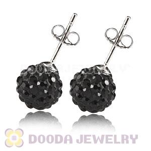 8mm Sterling Silver Black  Czech Crystal Ball Stud Earrings Wholesale