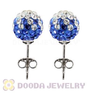 8mm Sterling Silver White-Blue Czech Crystal Ball Stud Earrings Wholesale